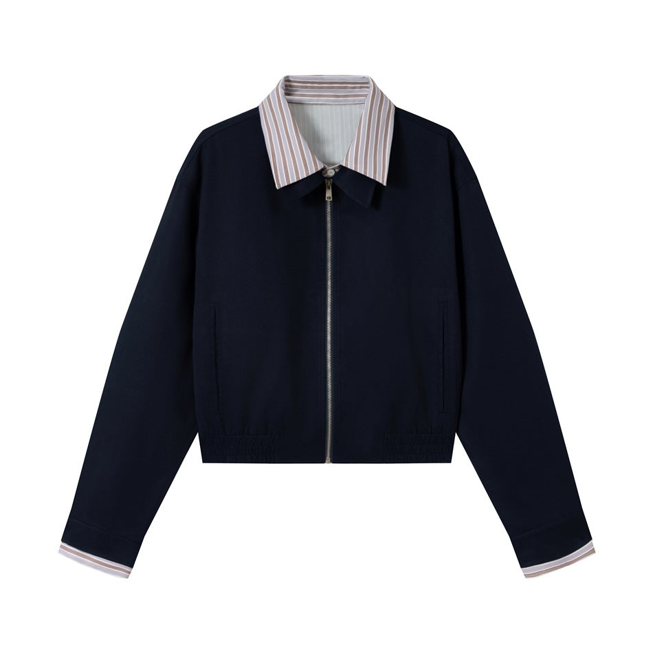 Damen Kurzblouson mit kontrastierendem Hemdkragen, verdecktem Reißverschluss und elastischem Saum Shop Nory