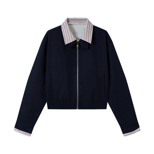 Damen Kurzblouson mit kontrastierendem Hemdkragen, verdecktem Reißverschluss und elastischem Saum Shop Nory