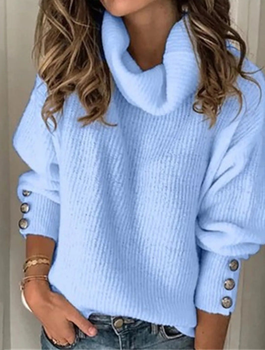 Damen Oversize-Rollkragenpullover mit Strukturstrick und Zierknöpfen Shop Nory