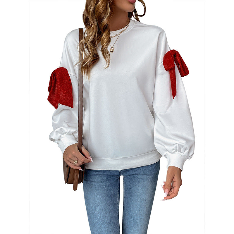 Damen Sweatshirt mit Ballonärmeln und Schleifen-Applikation Shop Nory