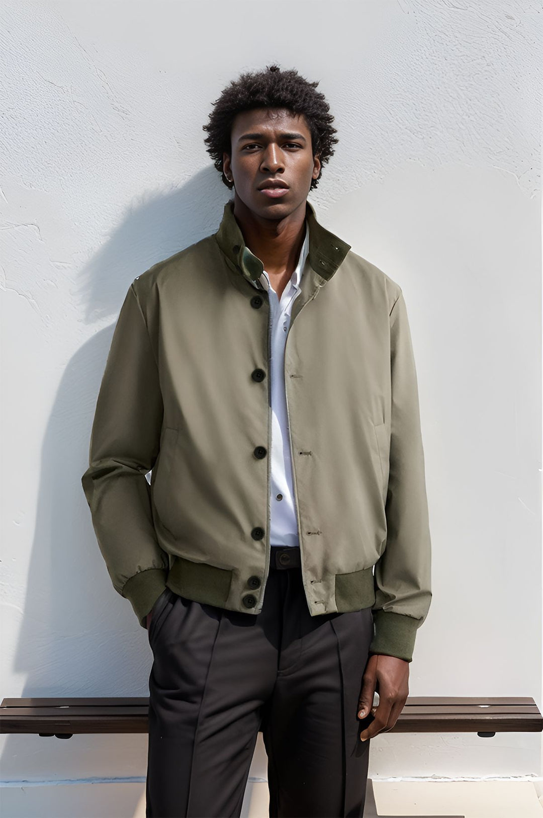 Herren Leichter Blouson mit Stehkragen, Knopfleiste und gerippten Bündchen Shop Nory