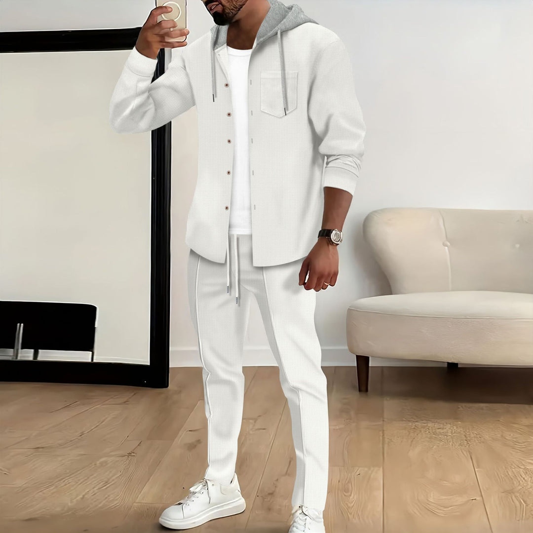 Herren nan strukturiertes Overshirt mit Kapuze und abgestimmter Relaxhose Shop Nory