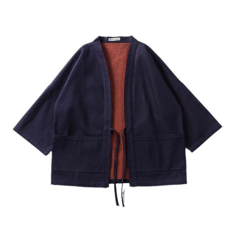 Unisex Leichte Denim-Kimono-Jacke mit kontrastfutter und Bindeband Shop Nory
