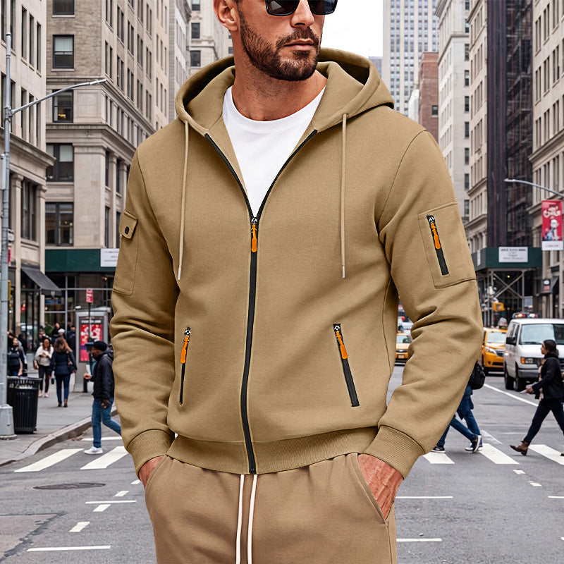 Herren Kapuzen-Sweatjacke mit durchgehendem Reißverschluss und mehreren Sicherheits-Taschen Shop Nory