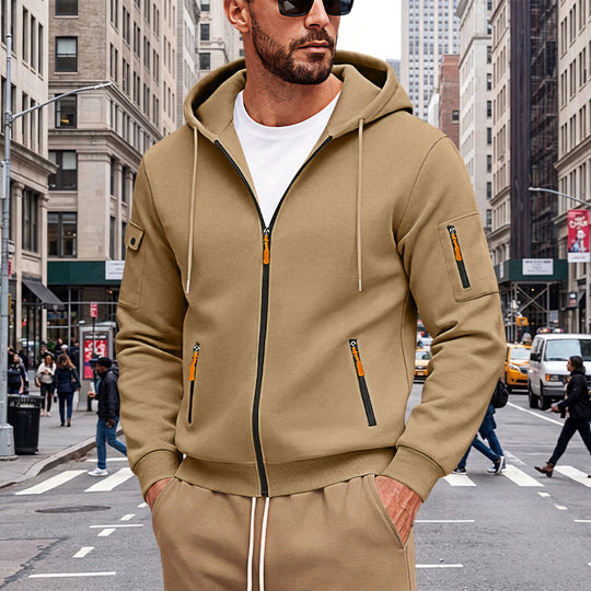 Herren Kapuzen-Sweatjacke mit durchgehendem Reißverschluss und mehreren Sicherheits-Taschen Shop Nory