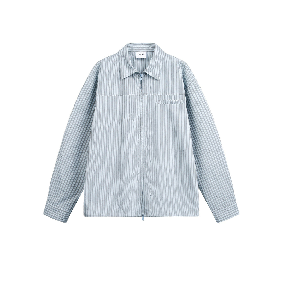 Herren Gestreiftes Overshirt mit Zwei‑Wege‑Reißverschluss und Brusttasche Shop Nory