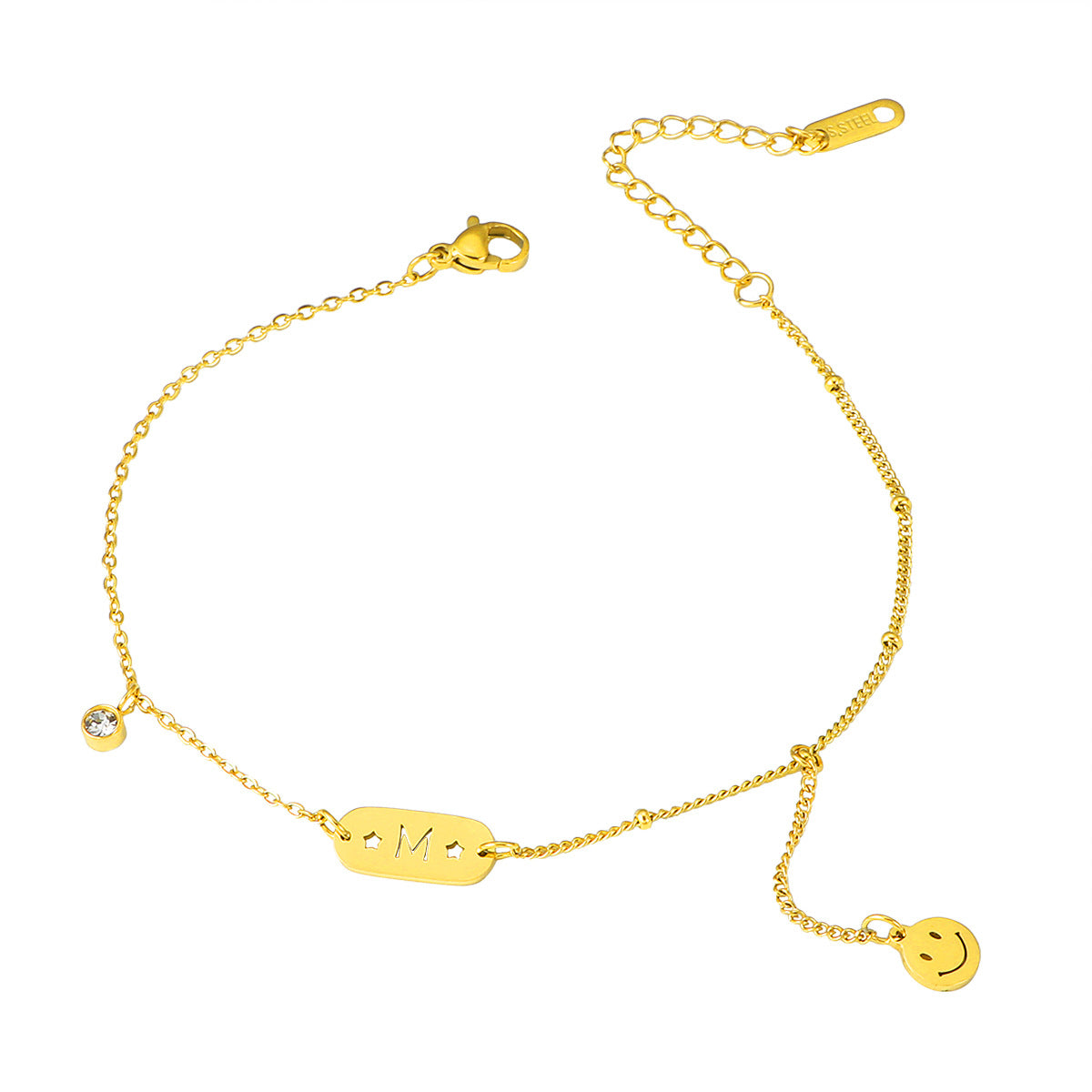 Damen personalisierte Fußkette mit charmantem Anhänger und funkelndem Kristall Shop Nory