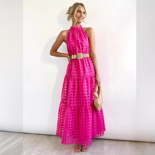 Damen Maxikleid mit raffiniertem Hochkragen und gestuftem Design