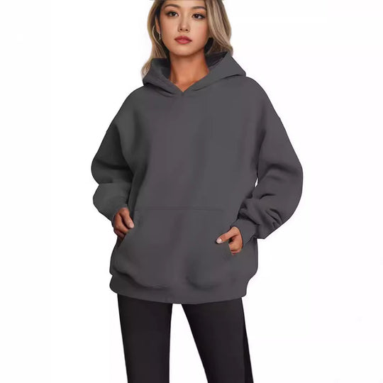 Damen nan Longline-Oversize Hoodie mit tiefer Schulter, verstärkter Kängurutasche und geripptem Saum Shop Nory