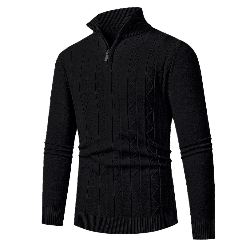 Herren Feinstrick-Halbzip-Pullover mit Zopfmuster und Stehkragen Shop Nory