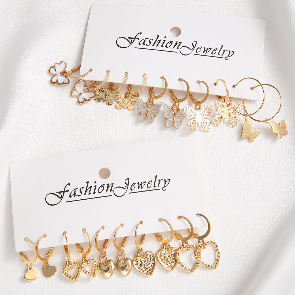 Damen Ohrstecker Set mit inspirierenden Herz- und Schmetterlingsanhängern Shop Nory
