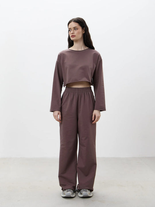 Damen Kurzgeschnittenes Sweatshirt und High-Waist Relax-Jogginghose Set Shop Nory