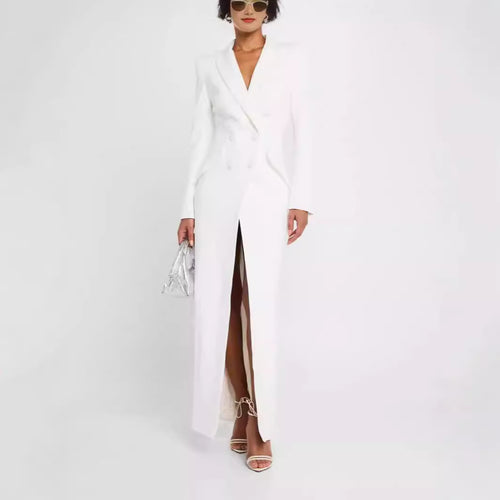 Damen Blazerkleid Maxikleid mit Doppelreiher, taillierter Silhouette und hohem Frontschlitz Shop Nory