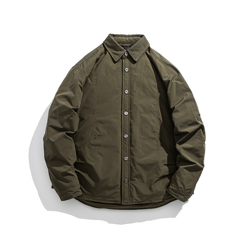 Herren Leicht wattierte Overshirt-Jacke mit Hemdkragen und Druckknopfblende Shop Nory
