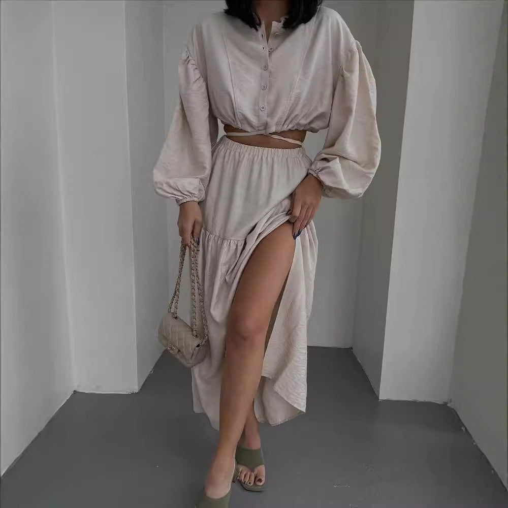 Damen Zweiteiliges Boho-Set mit Cropped-Bluse und Maxirock mit Schlitz Shop Nory