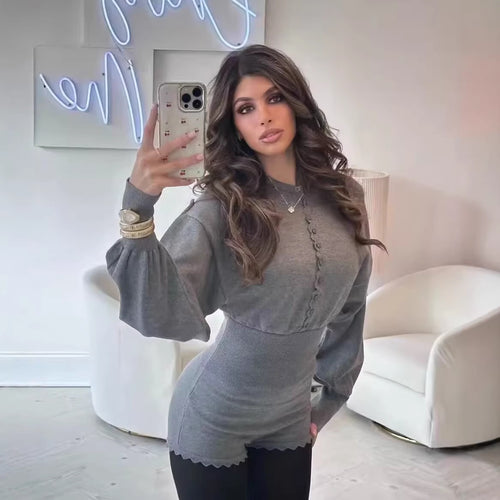 Damen Lässiges Zweiteiliges Lounge-Set mit Cropped-Sweatshirt und High-Waist-Shorts Shop Nory