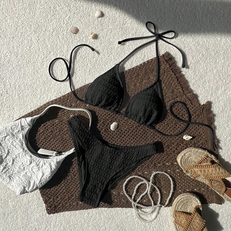 Damen Triangel-Bikini mit verstellbaren Trägern und strukturierter Textur Shopnory
