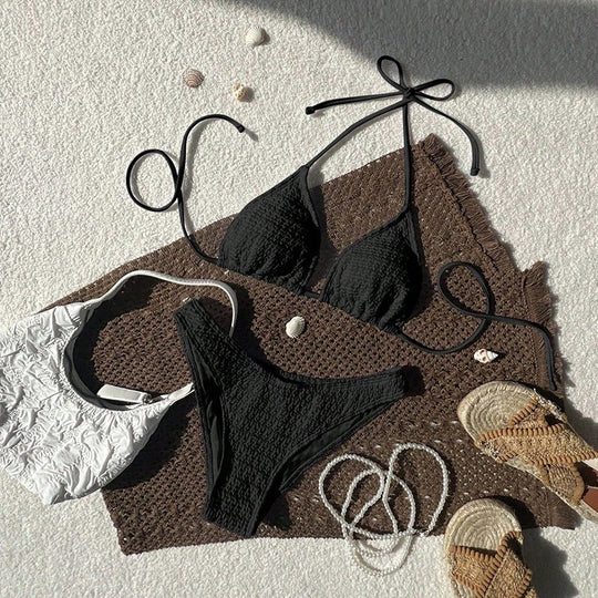 Damen Triangel-Bikini mit verstellbaren Trägern und strukturierter Textur Shopnory