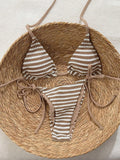 Damen Triangel-Bikini mit verstellbaren BindShopnoryändern und trendigem Streifenmuster Shopnory