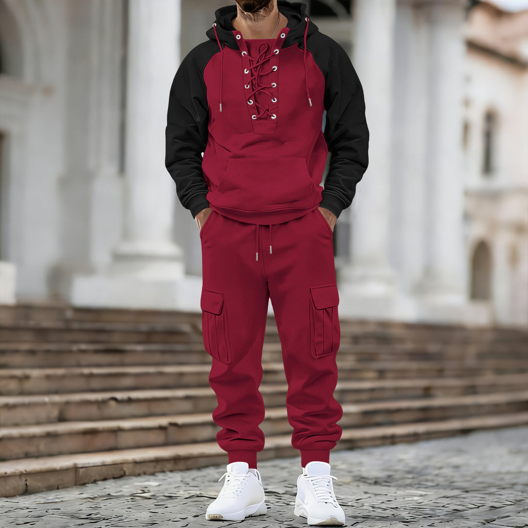Herren Kapuzen-Sweatshirt mit vorn geschnürter Blende, Raglanärmeln und Kängurutasche Shop Nory