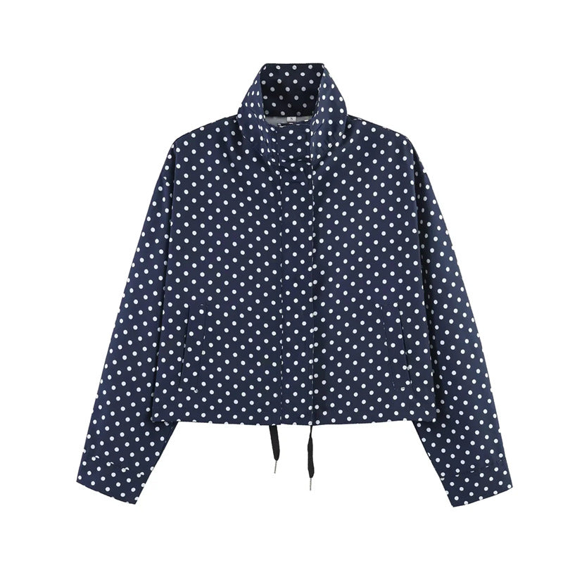 Damen Gekürzte Punkte-Utility-Jacke mit Stehkragen und Tunnelzug Shop Nory