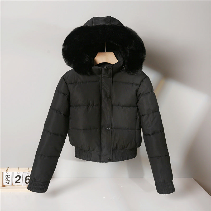 Damen nan kurz geschnittene Thermosteppjacke mit abnehmbarer Kunstfellkapuze und Rippbündchen Shop Nory