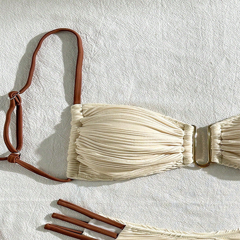 Damen Bikini-Set mit raffiniertem Falten-Design und modischen Akzenten Shopnory