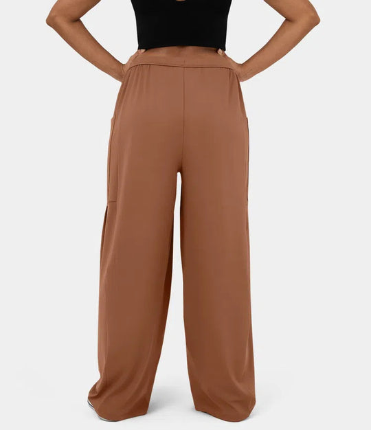 Damen Weite Relax‑Hose mit hohem Elastikbund, Tunnelzug und großen Cargo-Taschen Shop Nory