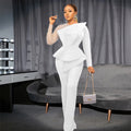 Damen eleganter Jumpsuit mit asymmetrischem Oberteil und raffiniertem Rüschendesign