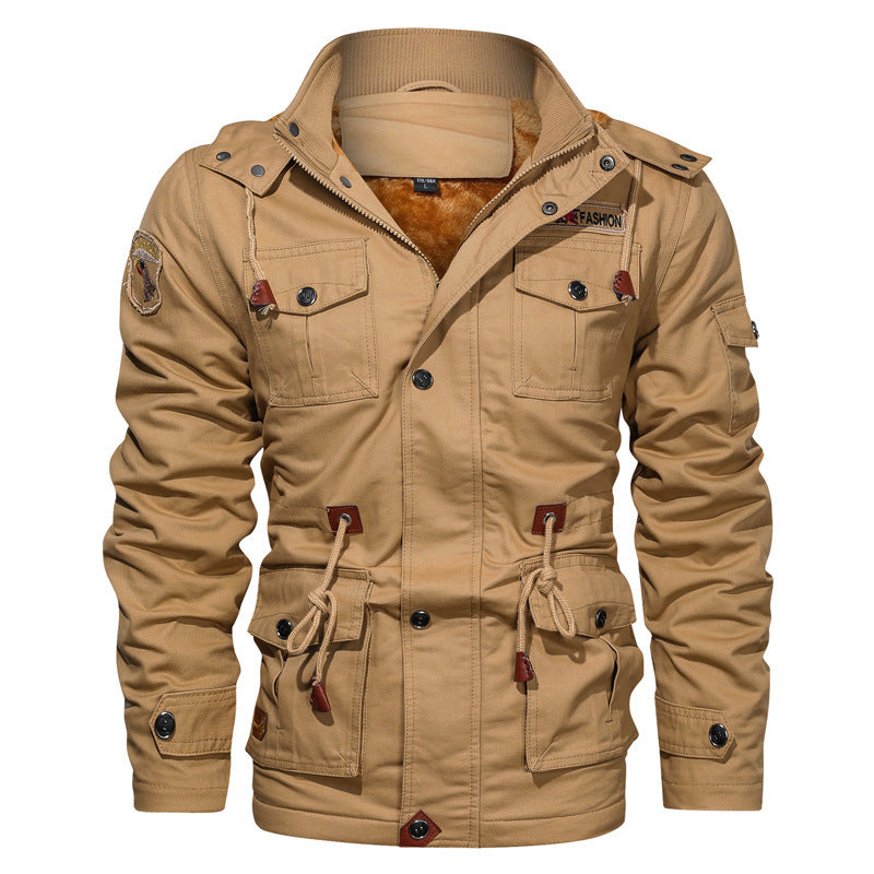 Herren Canvas-Parka im Military-Utility Stil mit Teddyfleece-Futter, Taillenzug und Multifunktions-Taschen Shop Nory