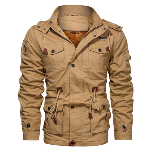 Herren Canvas-Parka im Military-Utility Stil mit Teddyfleece-Futter, Taillenzug und Multifunktions-Taschen Shop Nory