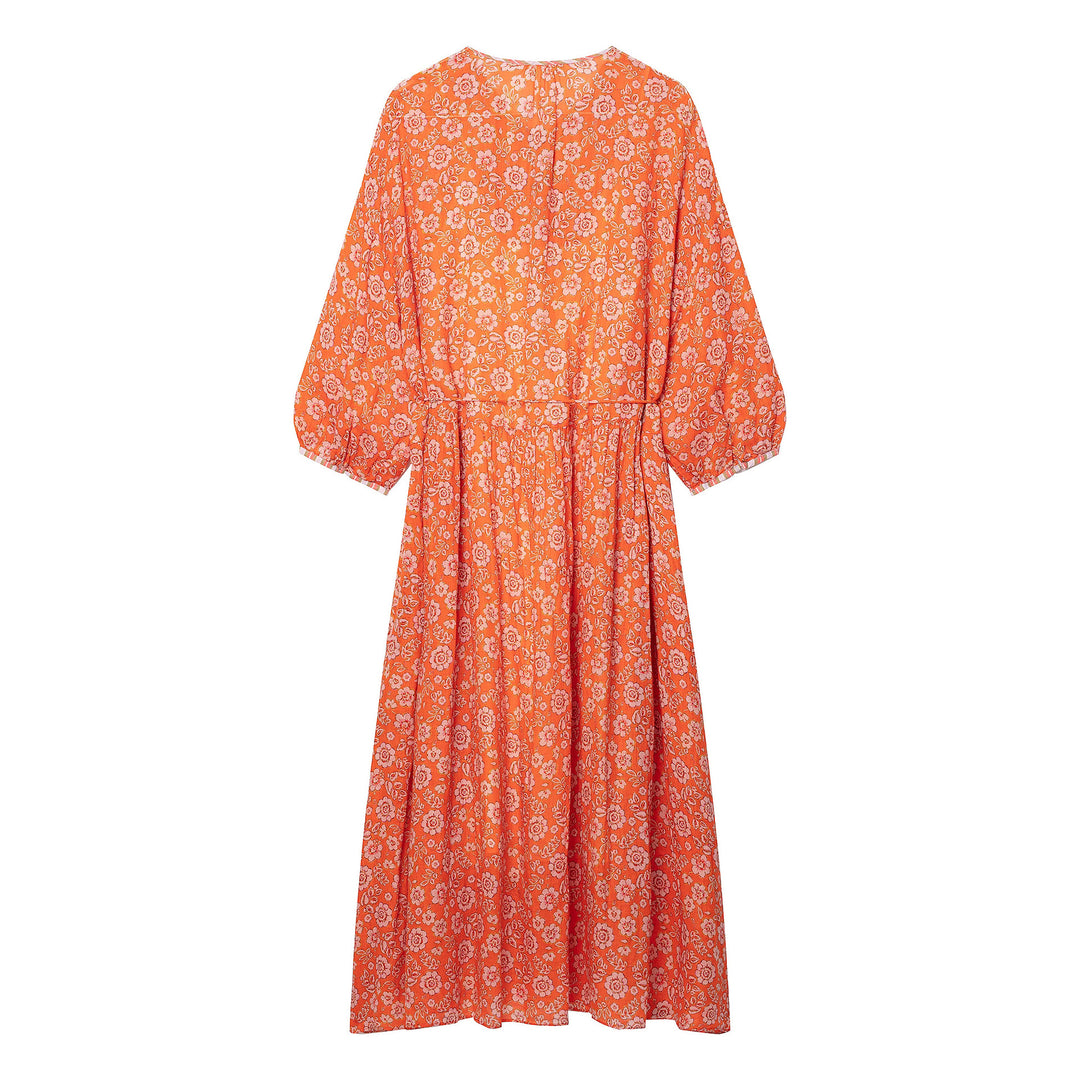 Damen Maxikleid mit floralem Print, tiefem Rundhalsausschnitt und Tunnelzugtaillierung Shop Nory