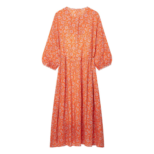Damen Maxikleid mit floralem Print, tiefem Rundhalsausschnitt und Tunnelzugtaillierung Shop Nory