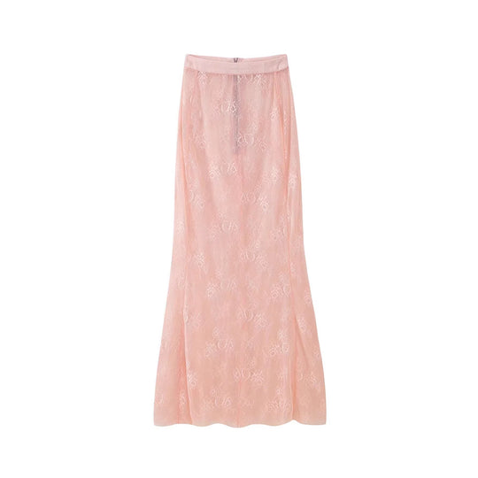 Damen Langer Spitzen‑Maxirock mit elastischem Bund und transparentem Einsatz Shop Nory
