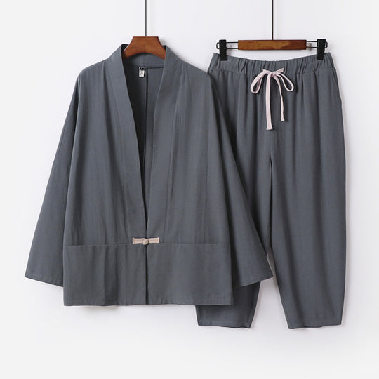 Unisex Lässiges Kimono-Loungewear-Set aus leichtem Leinenmix mit Kordelbundhose Shop Nory