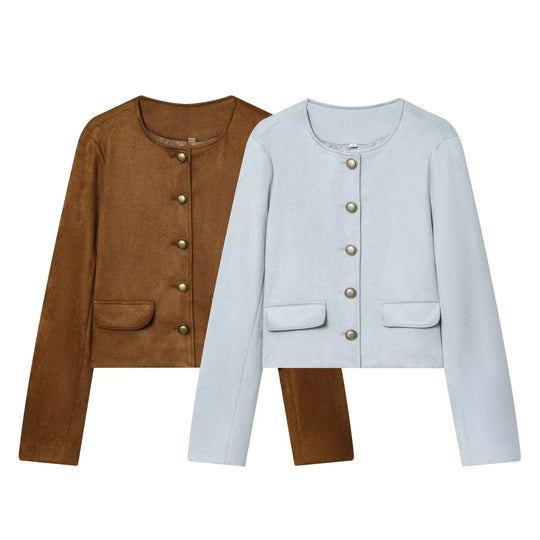 Damen Taillierte Cropped‑Bouclé‑Jacke mit Zierknopfleiste und Pattentaschen Shop Nory