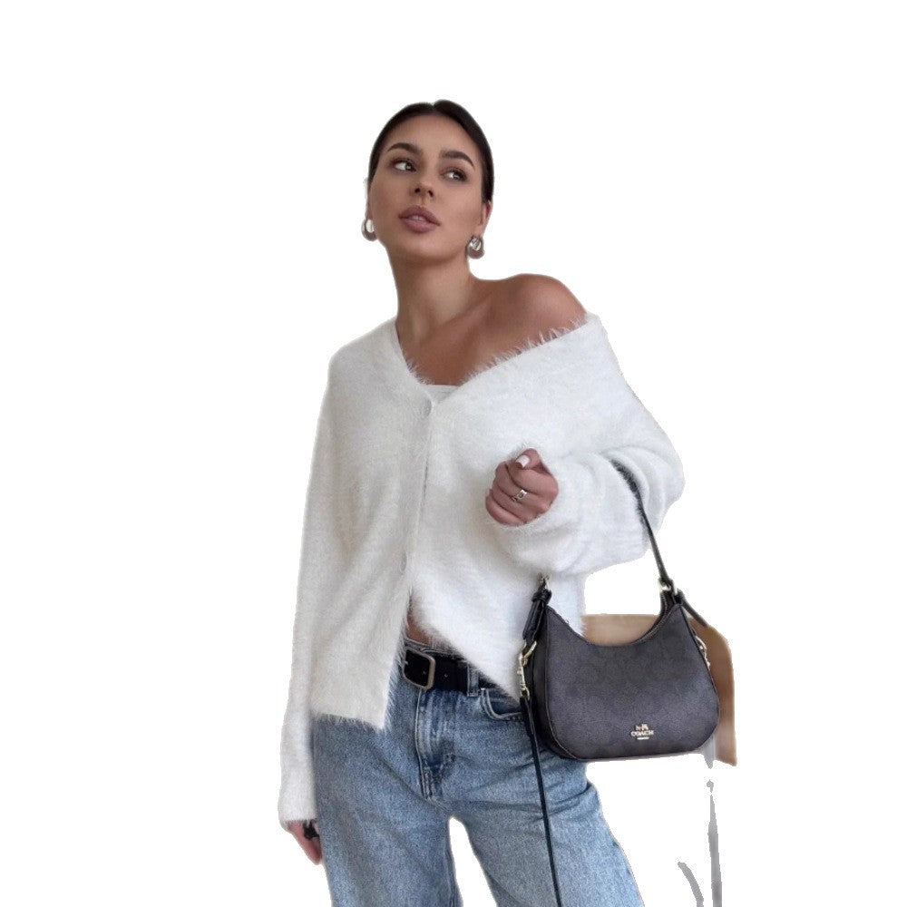 Damen Flauschiger Cardigan mit Druckknöpfen Shop Nory