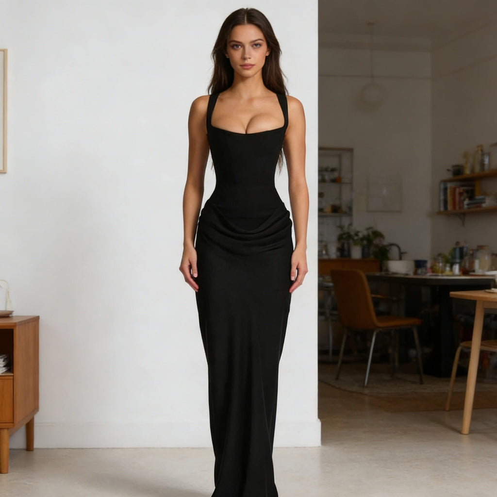 Damen Elegantes Wickelkleid mit schulterfreien Trägern und raffiniertem Drapierungsdetail