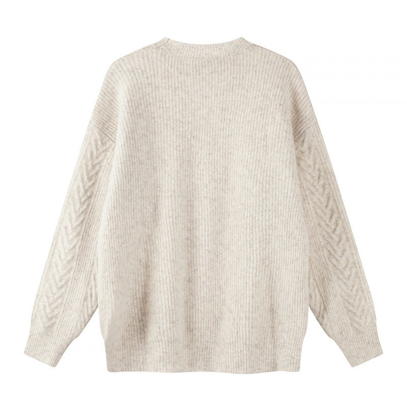 Unisex Oversize Grobstrick-Pullover mit Fischgrätstruktur und Rundhalsausschnitt Shop Nory