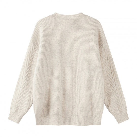 Unisex Oversize Grobstrick-Pullover mit Fischgrätstruktur und Rundhalsausschnitt Shop Nory