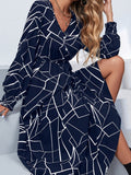 Damen Maxikleid mit geometrischem Muster und V-Ausschnitt Shopnory