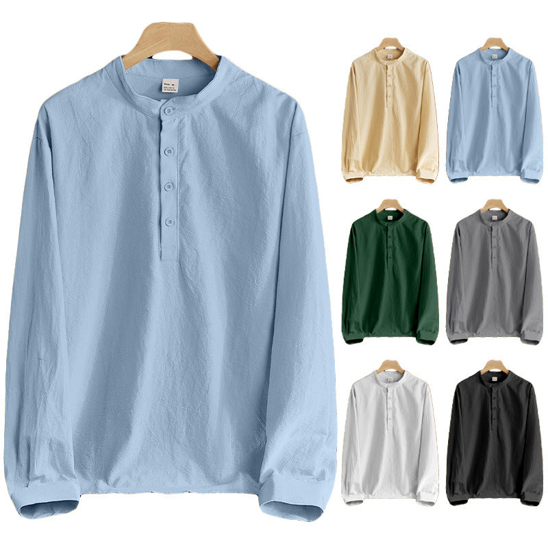 Herren nan Nehru-Kragen-Henley aus Baumwollstretch mit verdeckter Knopfleiste und schmaler Passform