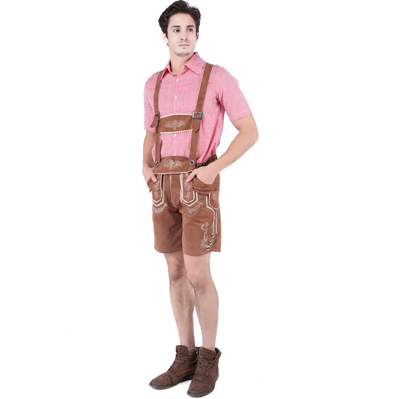 Herren nan kurze Trachtenlederhose aus Wildleder mit bestickter Vorderlatz und verstellbaren Trägern Shop Nory