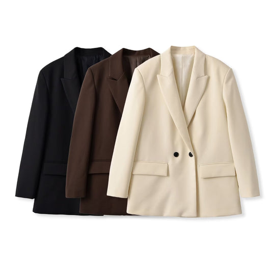 Damen Doppelreihiger Longblazer mit Reverskragen, tailliertem Schnitt und Pattentaschen Shop Nory