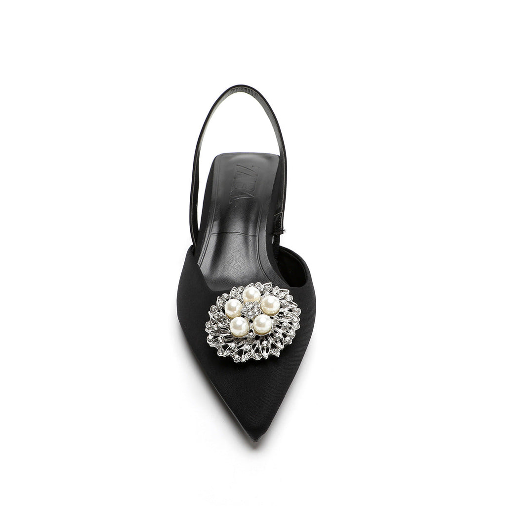 Damen Sling-Pumps mit elegantem Perlenschmuck und bequemer Laufsohle