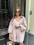Damen Lässiges Kurzarm Set aus Hemd und Shorts mit Knopfleiste Shopnory