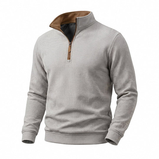 Herren Halbzip-Pullover mit Waffelstruktur und Kontrastkragen Shop Nory