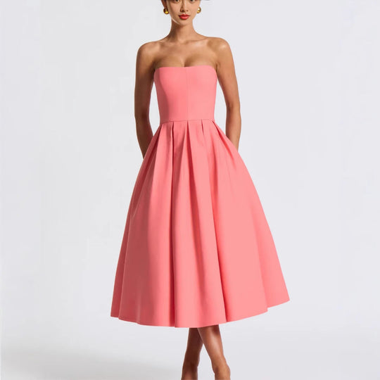 Damen A-Linien Abendkleid mit tiefem Wasserfallausschnitt und elegantem Plissee