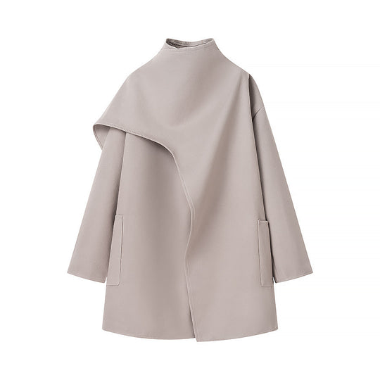 Damen Asymmetrischer Wollmix-Mantel mit Cape-Überwurf und Stehkragen Shop Nory