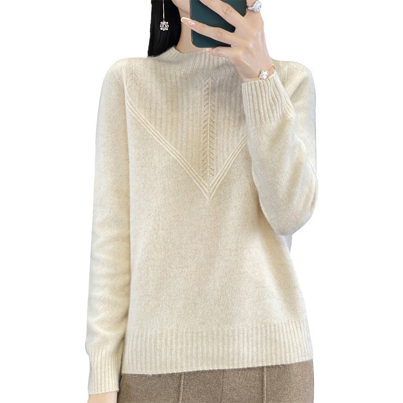 Damen Lockerer Mohair‑Blend Pullover mit strukturierter V‑Paneel und Stehkragen Shop Nory